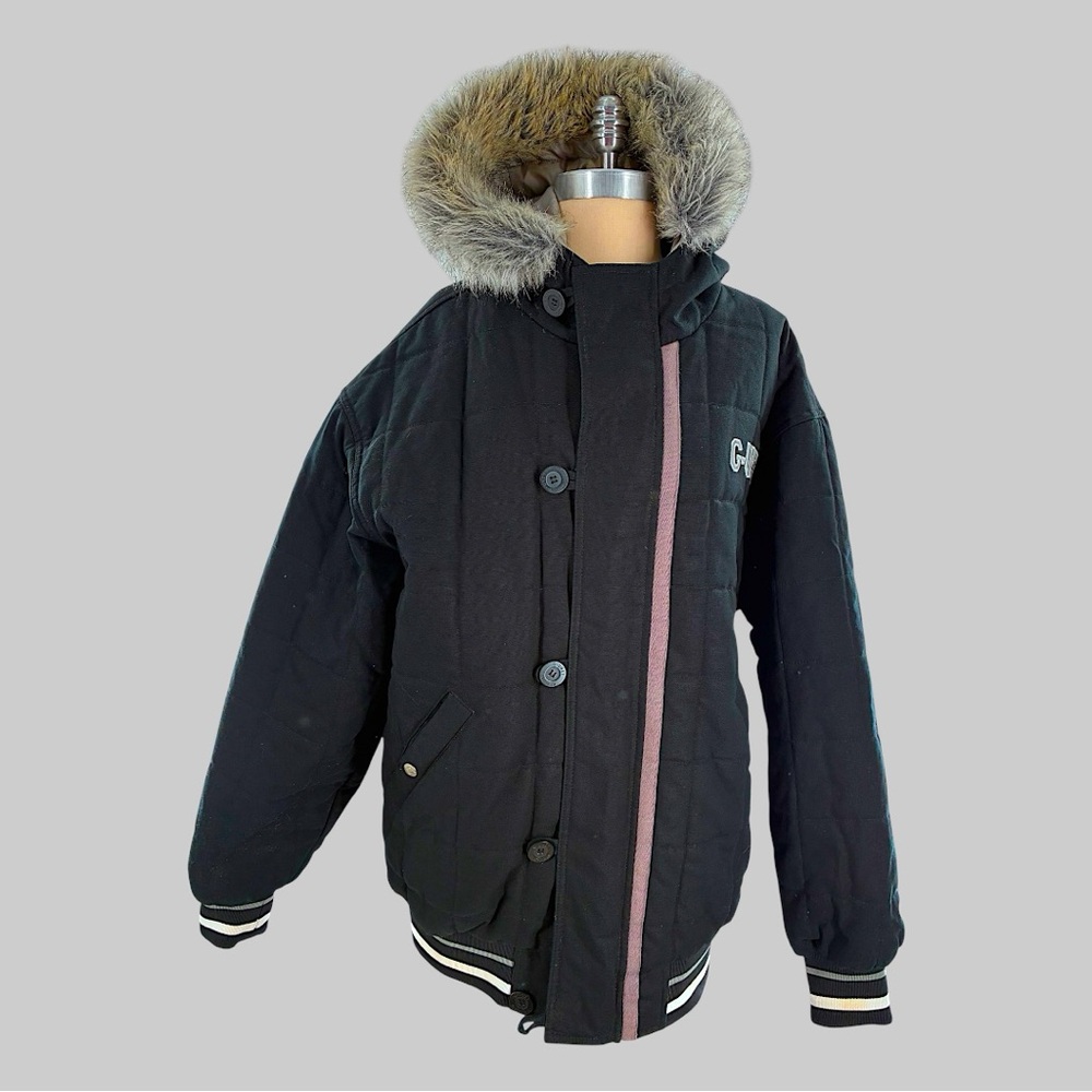 G-Unit Outerwear Vintage Black Hooded Jacket with Fur Trim Sz. L